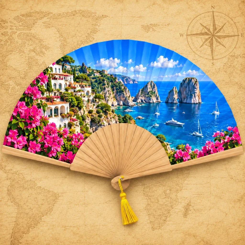 Capri Italy wooden souvenir fan