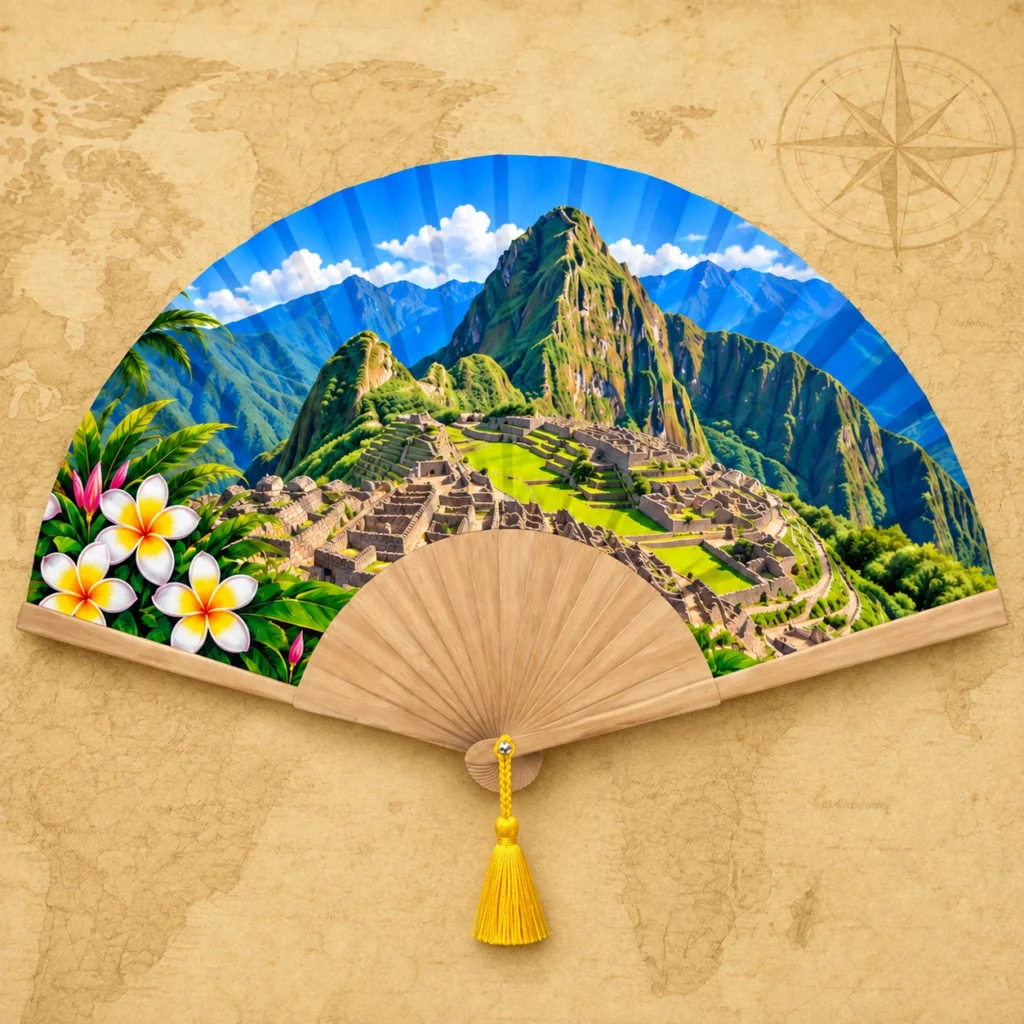 Machu Picchu Peru wooden souvenir fan