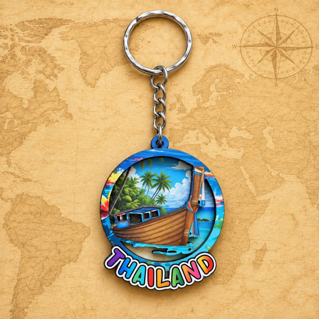 Thailand Longtail Boat wooden souvenir keychain
