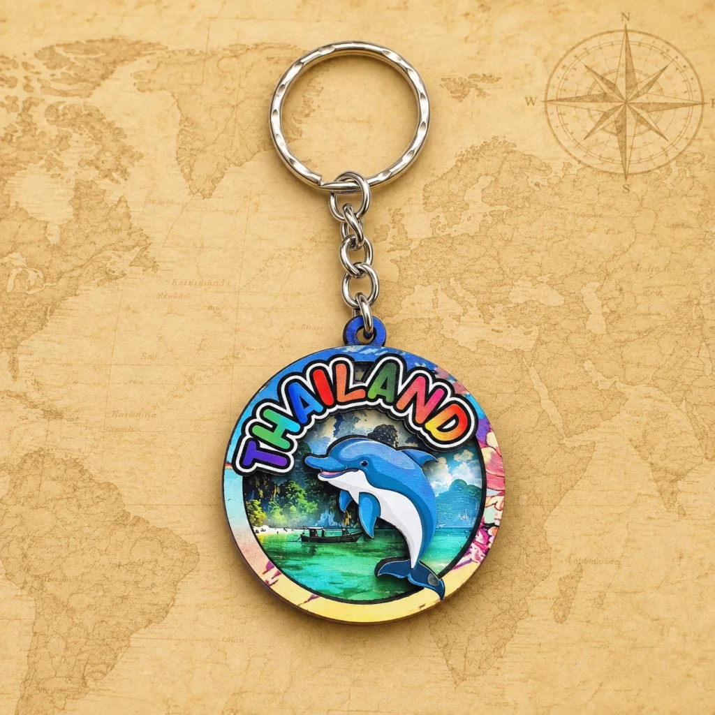 Thailand Dolphin wooden souvenir keychain