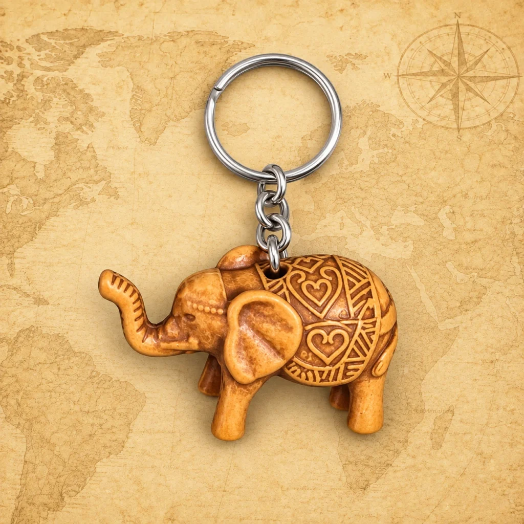 Thailand Elephant wooden souvenir keychain