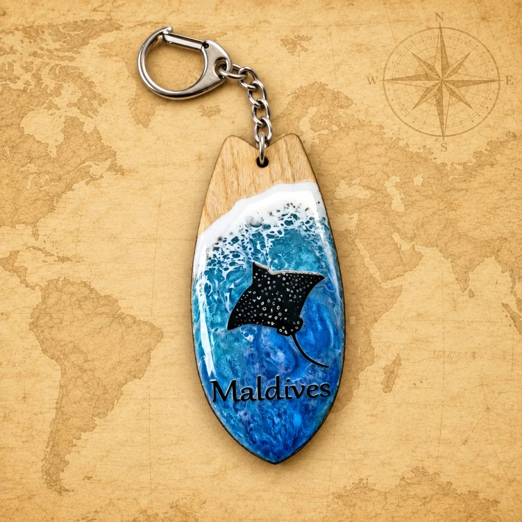 Maldives Manta Ray wooden souvenir keychain