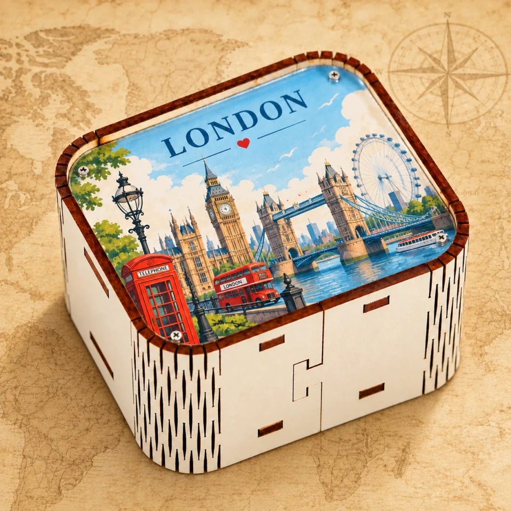 London UK wooden souvenir music box