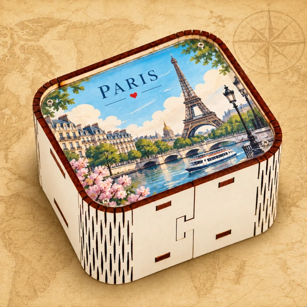 Paris France wooden souvenir music box