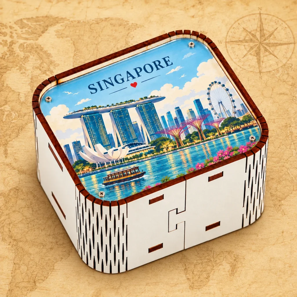 Singapore wooden souvenir music box