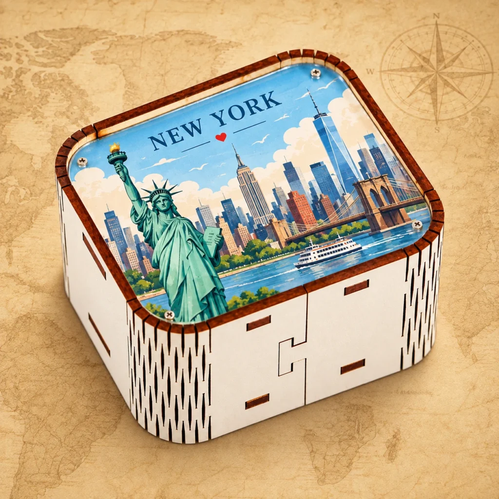 New York USA wooden souvenir music box