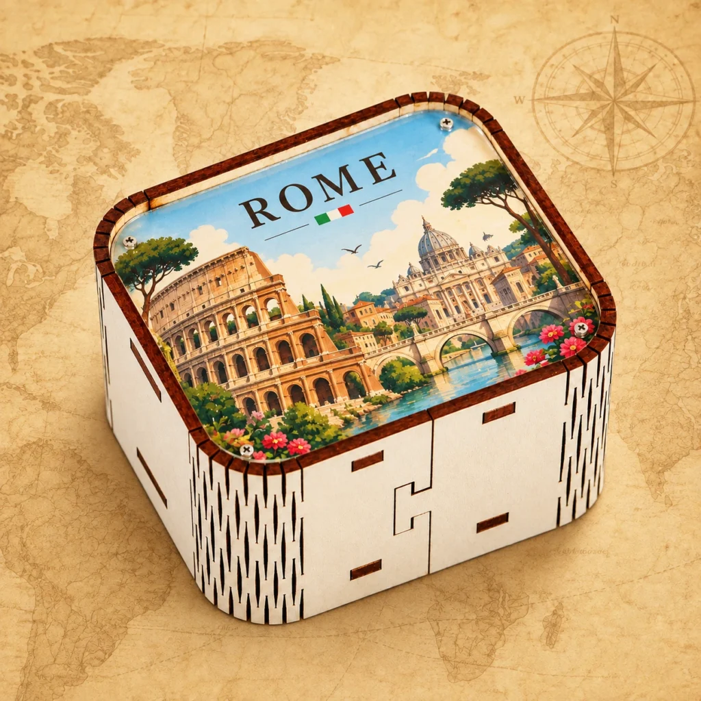 Rome Italy wooden souvenir music box
