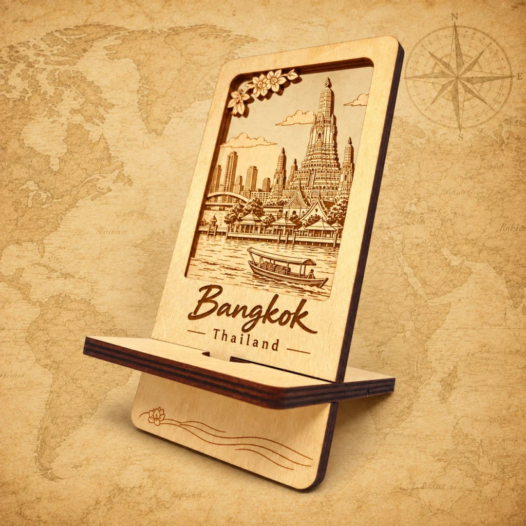 Bangkok Thailand wooden souvenir phone stand