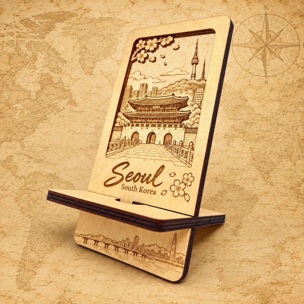 Seoul South Korea wooden souvenir phone stand