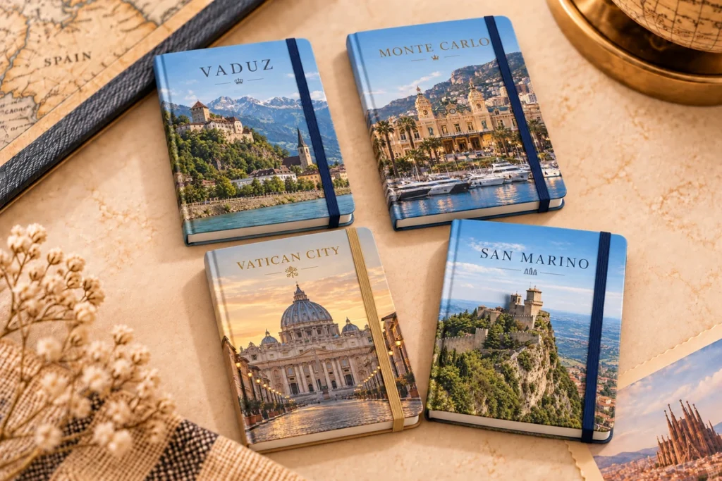 Travel notebooks featuring Vaduz, Monte Carlo, Vatican City and San Marino